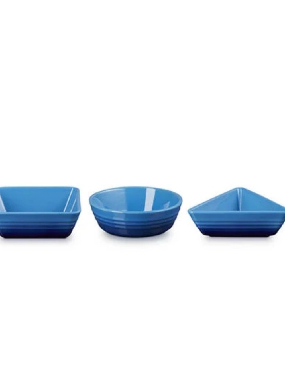 NEW Le Creuset Blue Marseille Tapas 3 Piece Ceramic Serving Bowl Dip Set